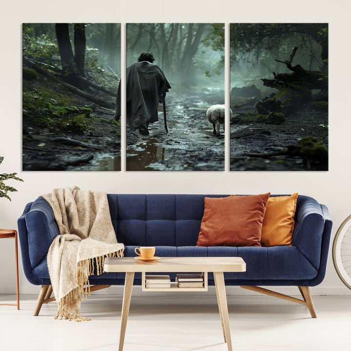 Mysterious Forest Shepherd Canvas Wall Art | Serene Journey Through Nature | Perfect for Living Room, Office, or Bedroom Decor