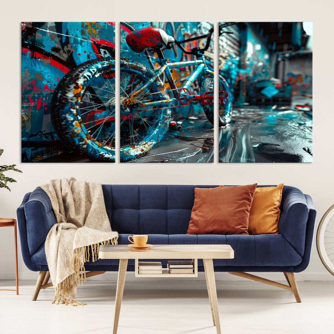 Bicycle Wall Art Canvas Print, Graffiti Wall Art Canvas Print