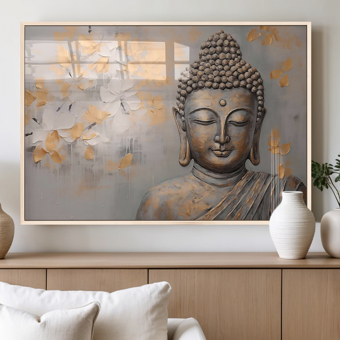 MGV-FP-36X24-3P - Abstract Buddha Statue Wall Art Canvas Print - Modern Meditation Decor for Living Room, Office, Yoga