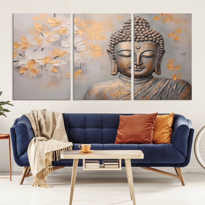 Abstract Buddha Statue Wall Art Canvas Print - Modern Meditation Decor for Living Room, Office, Yoga Studio