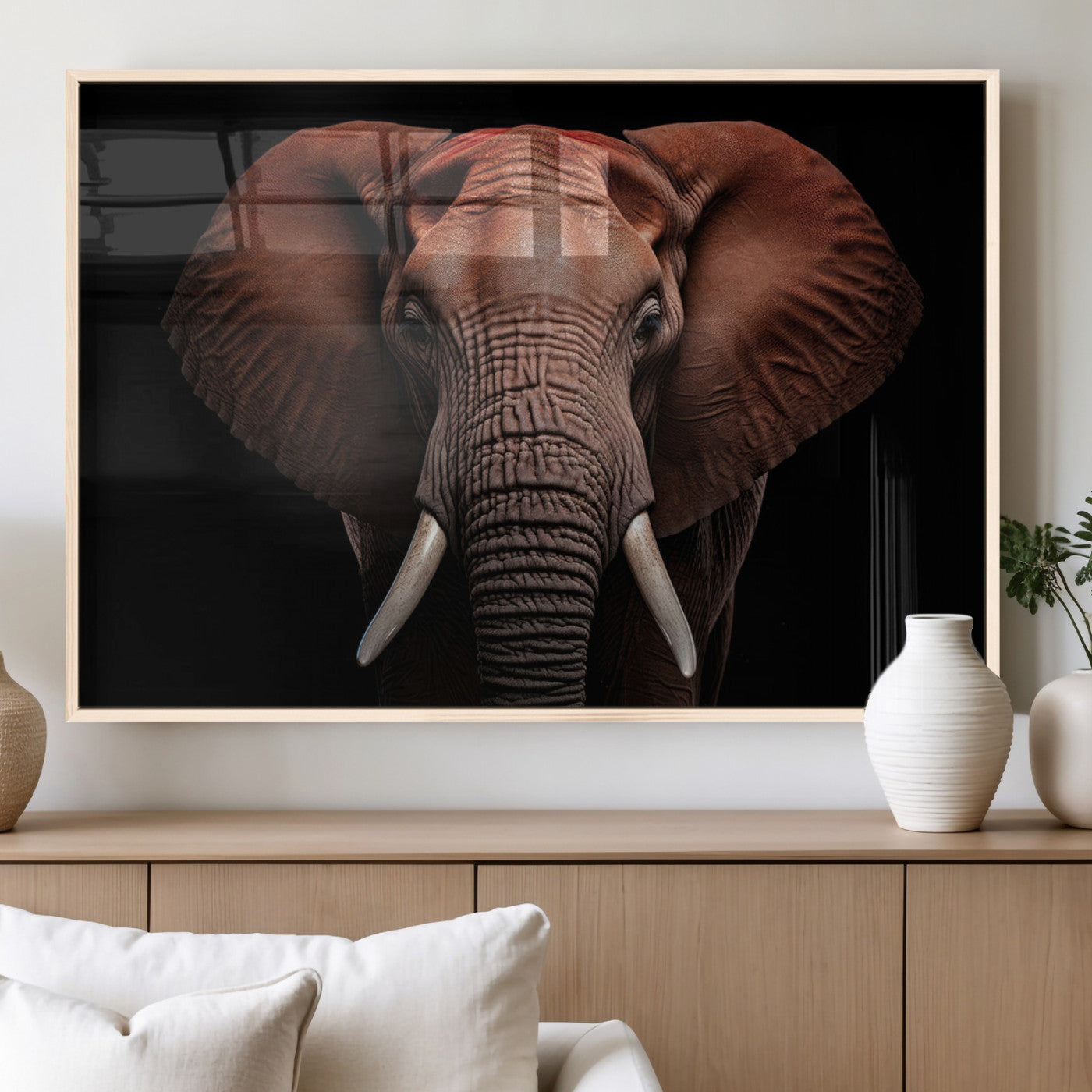 21941-MGV-FP-36X24-3P_Natural-Wild Elephant Wall Art Canvas Print, Africa Savannah Wild Animal Wall Decor Print