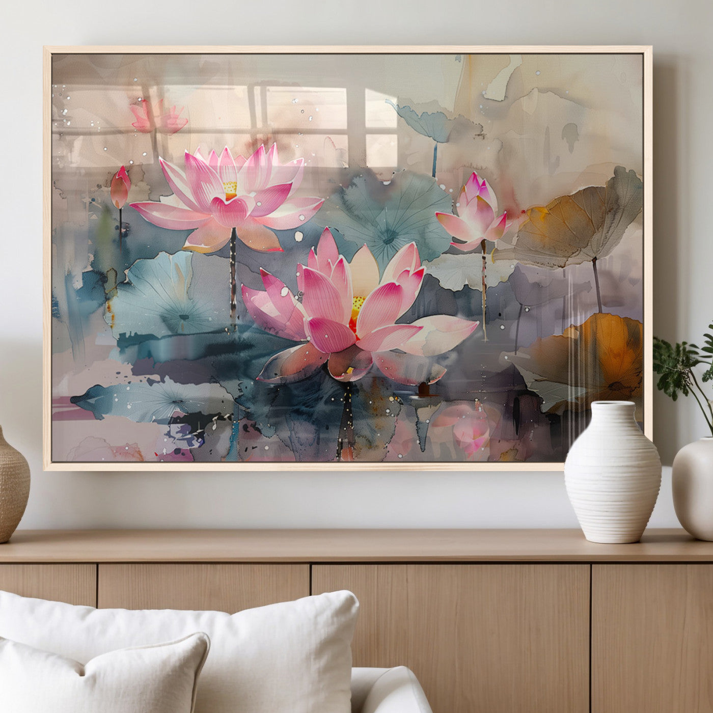 MGV-FP-36X24-3P - Lotus Flower Wall Art | 3-Panel Giclee Canvas Print of Pink Lotus Blossoms for Living Room, Bedroom,