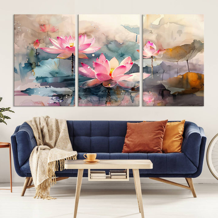 Abstract Watercolor Lotus Flower Wall Art Canvas Print