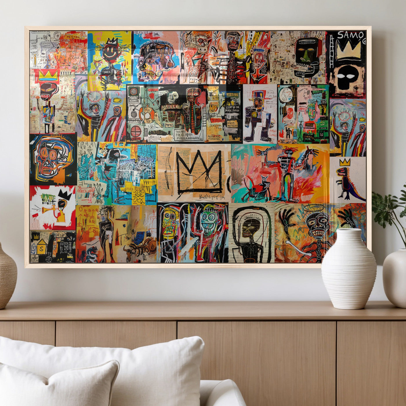 MGV-FP-36X24-3P - Abstract Art Collage Wall Art Canvas Print – Framed, Ready to Hang, Urban Graffiti Style