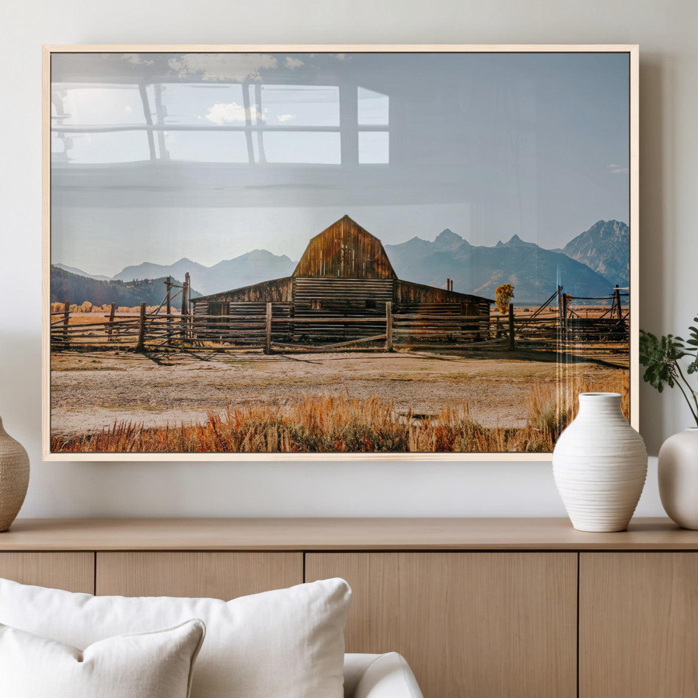 MGV-FP-36X24-3P - Vintage Old Barn Field Wall Art Canvas Print for Farmhouse Decor - Rustic Barn Wall Art Canvas Print