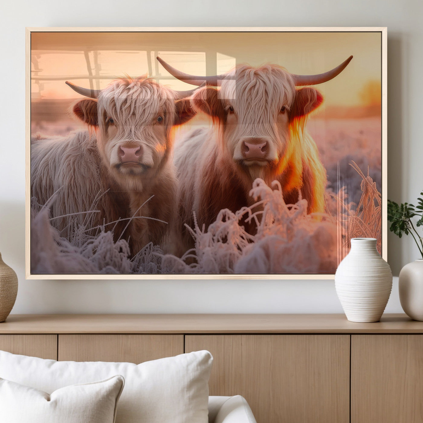 68253-MGV-FP-36X24-3P_Natural-Highland Cows at Sunrise Wall Art Canvas Set – Serene and Rustic Farmhouse Decor
