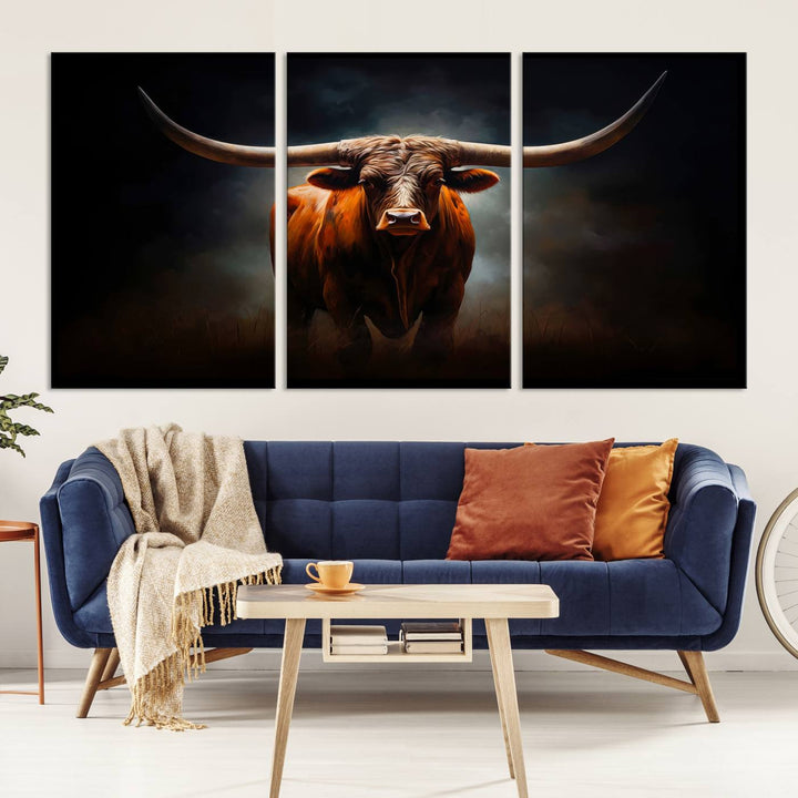 Longhorn Bull Wall Art Canvas Set – Bold Western Elegance for Rustic Home Décor