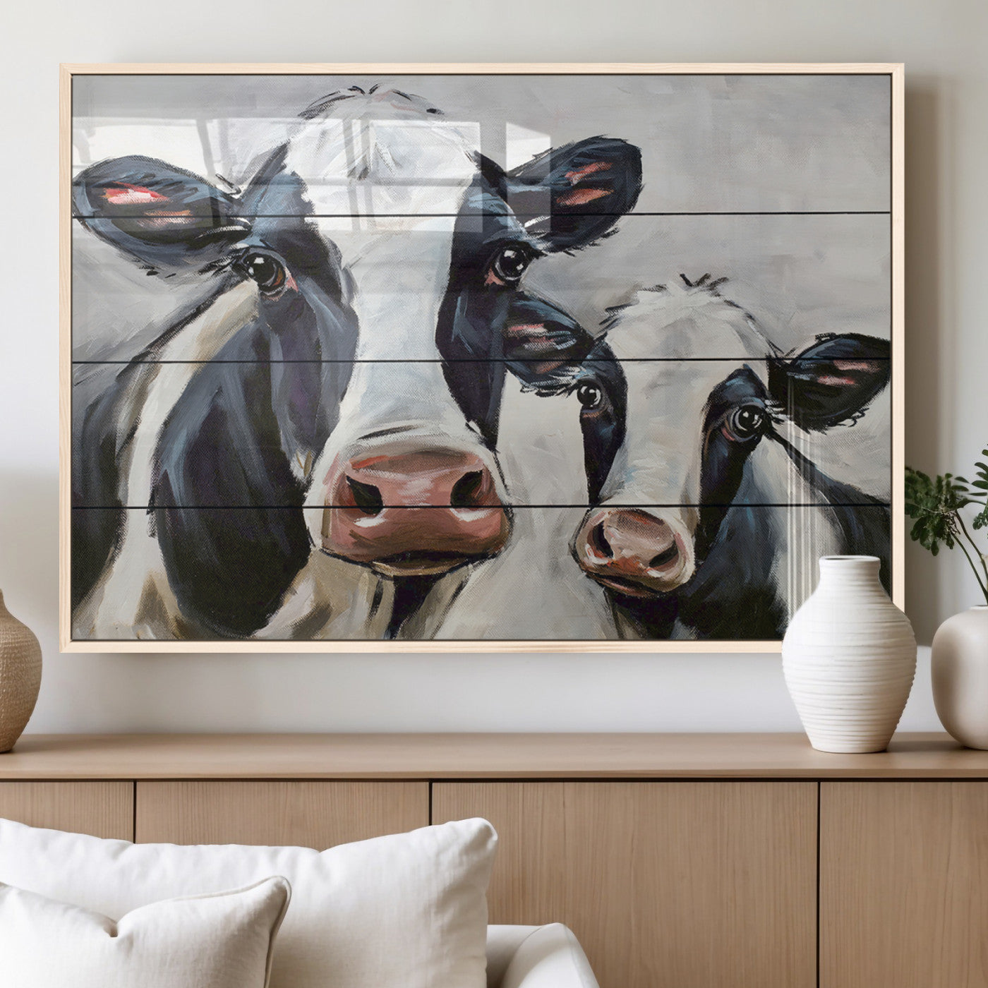 28934-MGV-FP-36X24-3P_Natural-Vintage Baby and Mom Cattle Wall Art Canvas Print