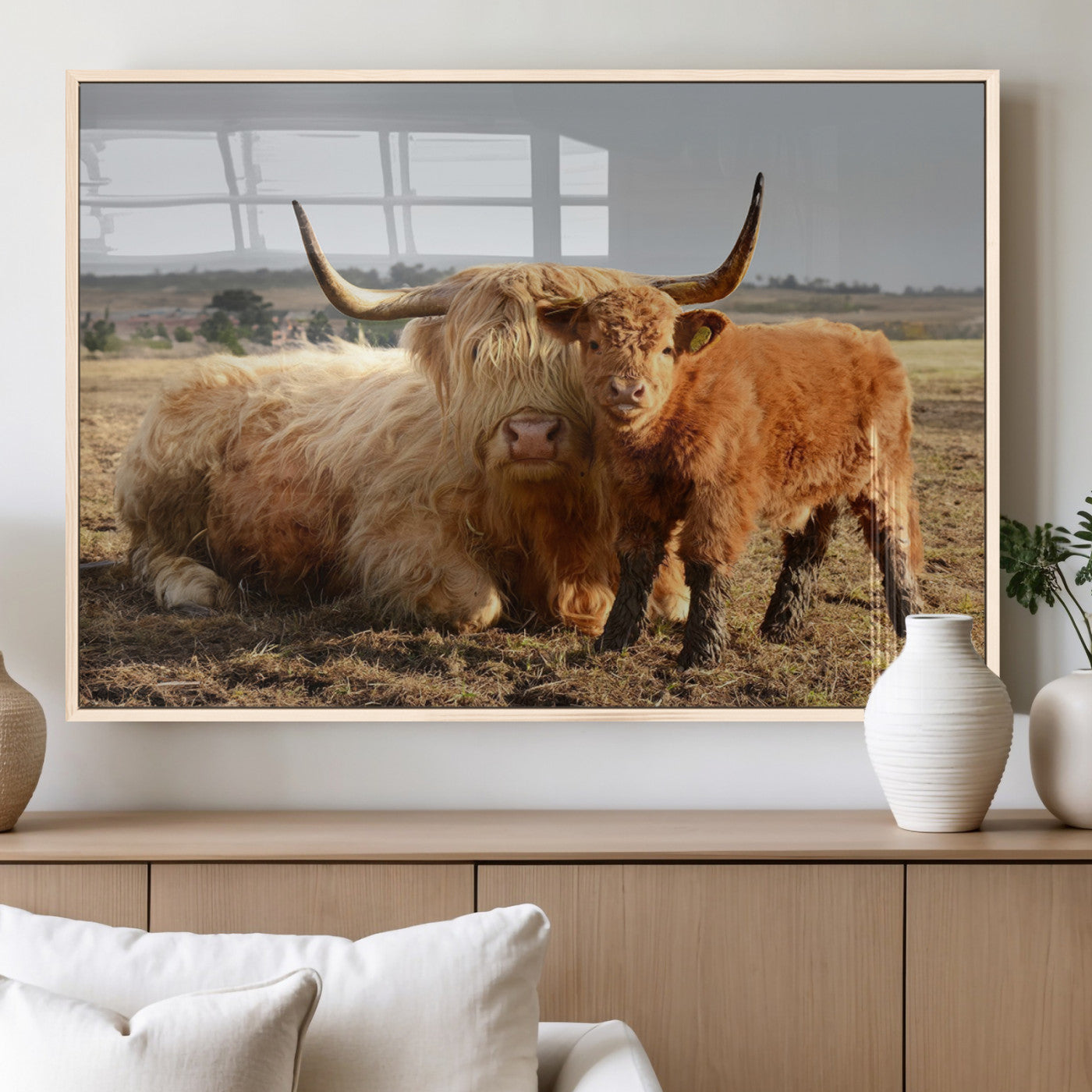 MGV-FP-36X24-3P - Highland Cow Canvas Wall Art Animal Print for Farm House Decor