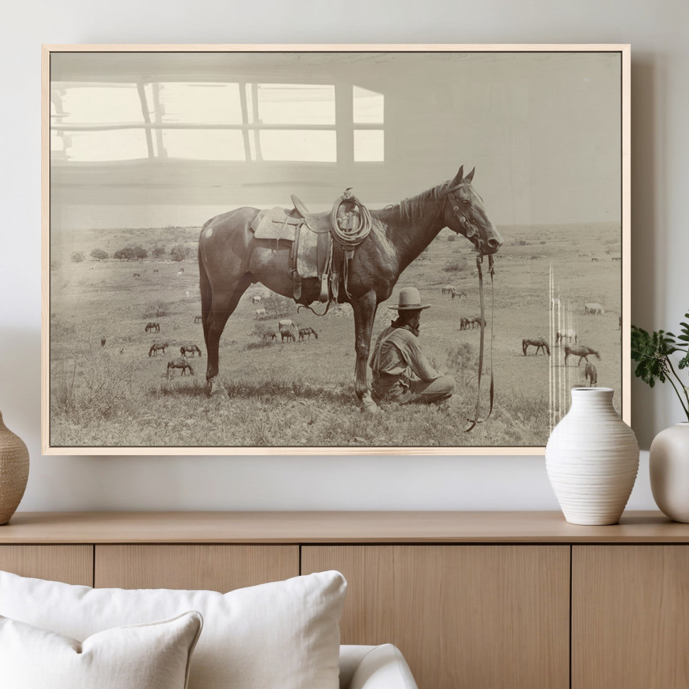 MGV-FP-36X24-3P - Cowboy Wall Art - Western Horse Canvas Print - Vintage Western Wall Art Canvas Print, Ready to Hang