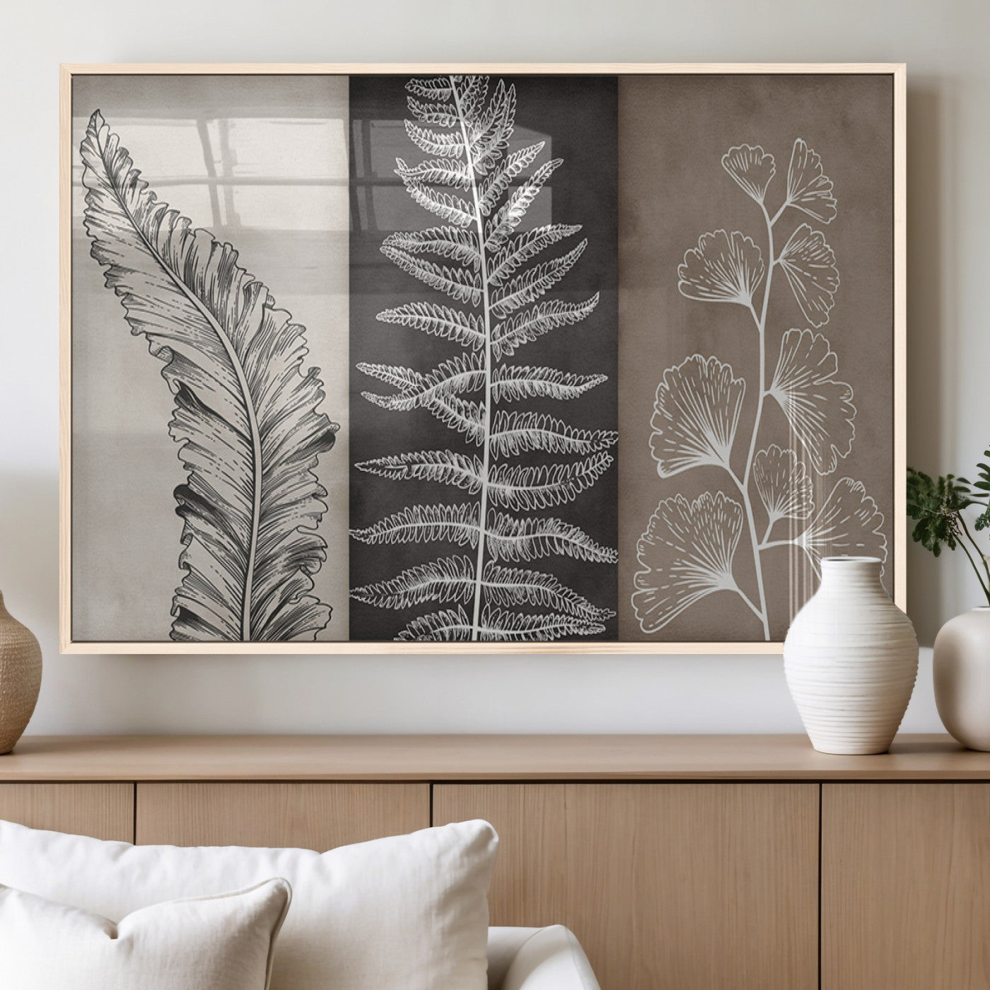 MGV-FP-36X24-3P - Minimalist Botanical Wall Art Canvas Print, Framed and Ready to Hang - Nature Art Print for Home