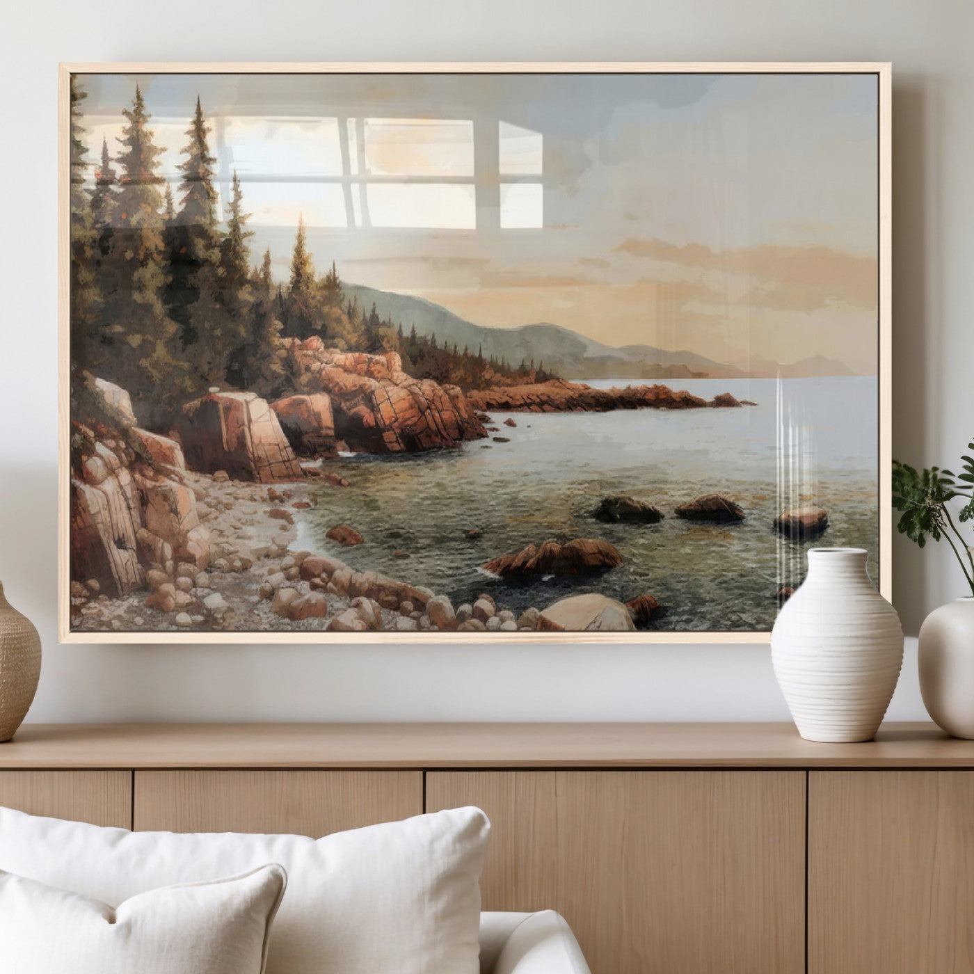 77145-MGV-FP-36X24-3P_Natural-Serene Coastal View of Acadia National Park Wall Art - Stunning 3-Panel Wall Art Canvas Print,