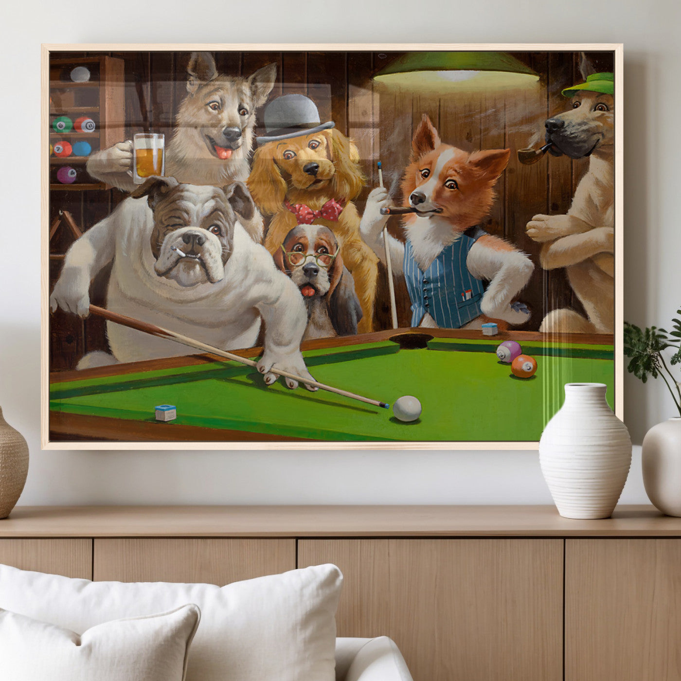 MGV-FP-36X24-3P - Dogs Playing Pool Canvas Wall Art Funny Gifts Dog Print