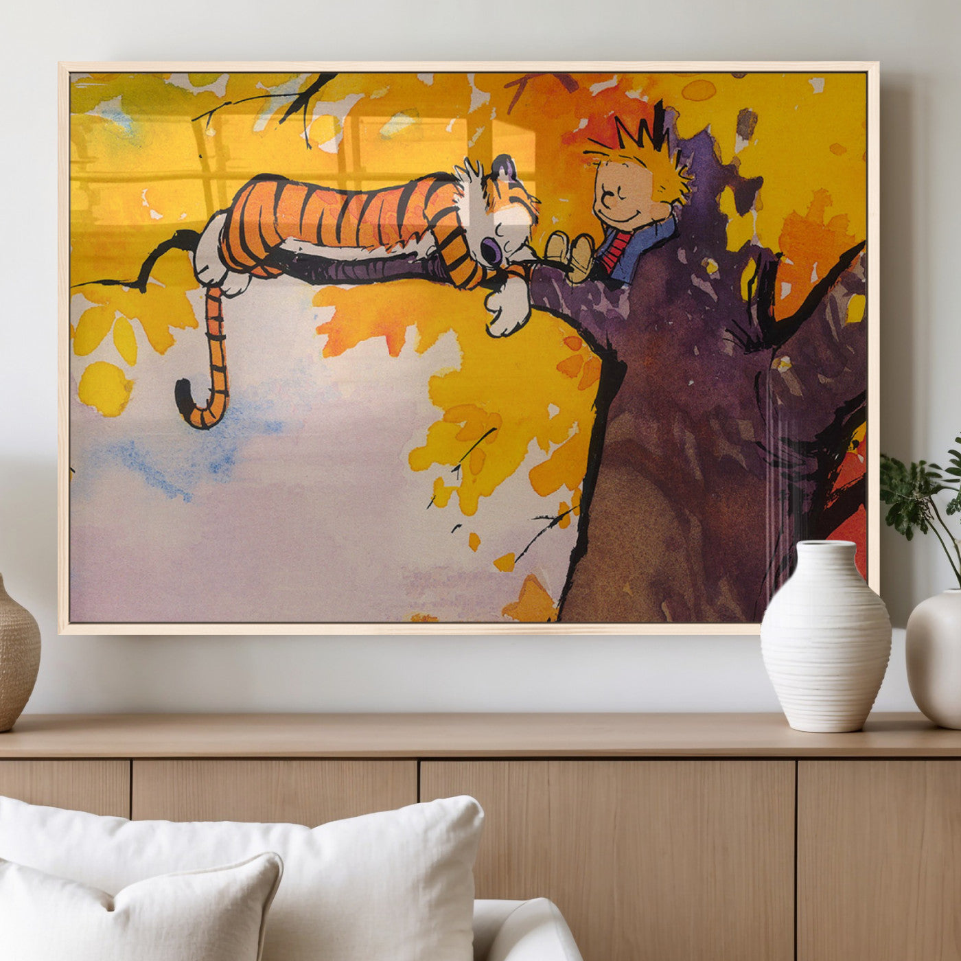 MGV-FP-60X30-3P - Calvin and Hobbes Tree Scene Canvas Print | 3 Panel Large Wall Art for Living Room or Kid’s Room,
