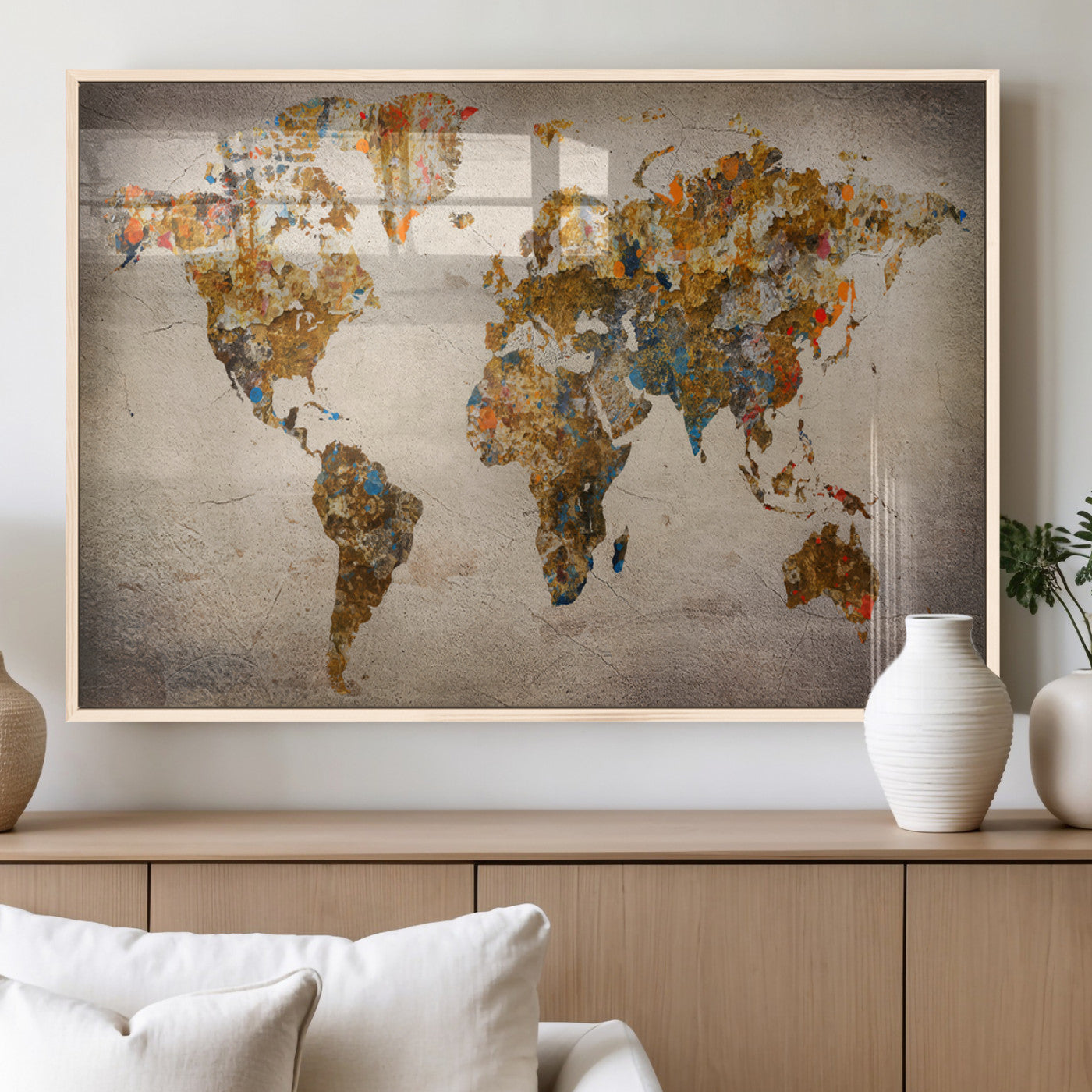 MGV-FP-36X24-3P - Push Pin World Map Canvas Print – Framed Wall Art for Couples to Track Their Travels – Anniversary