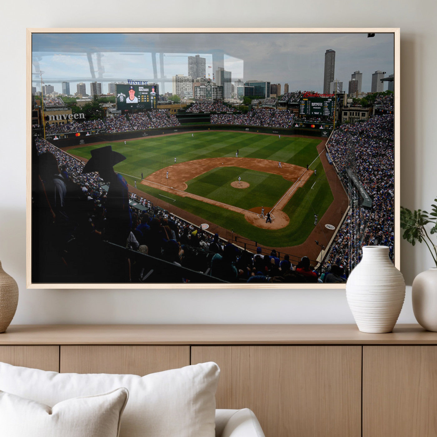 34859-MGV-FP-36X24-3P_Natural-Chicago Cubs Baseball Team Print - Wrigley Field Stadium Wall Art Canvas Print