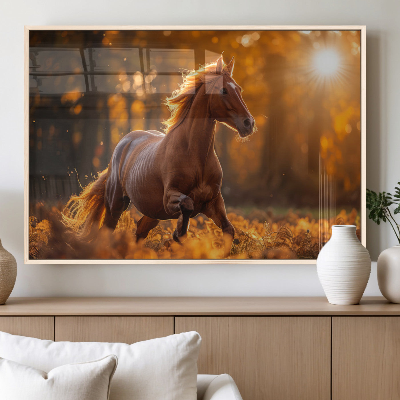 92144-MGV-FP-36X24-3P_Natural-Running Horse Sunset Forest Wall Art Canvas Print