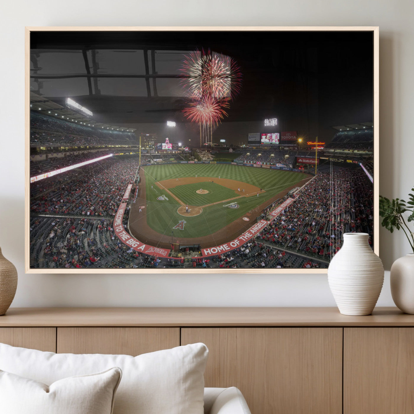 63592-MGV-FP-36X24-3P_Natural-Fireworks at Angel Stadium – Los Angeles Angels Canvas Print, Framed Los Angeles Angels Wall Art