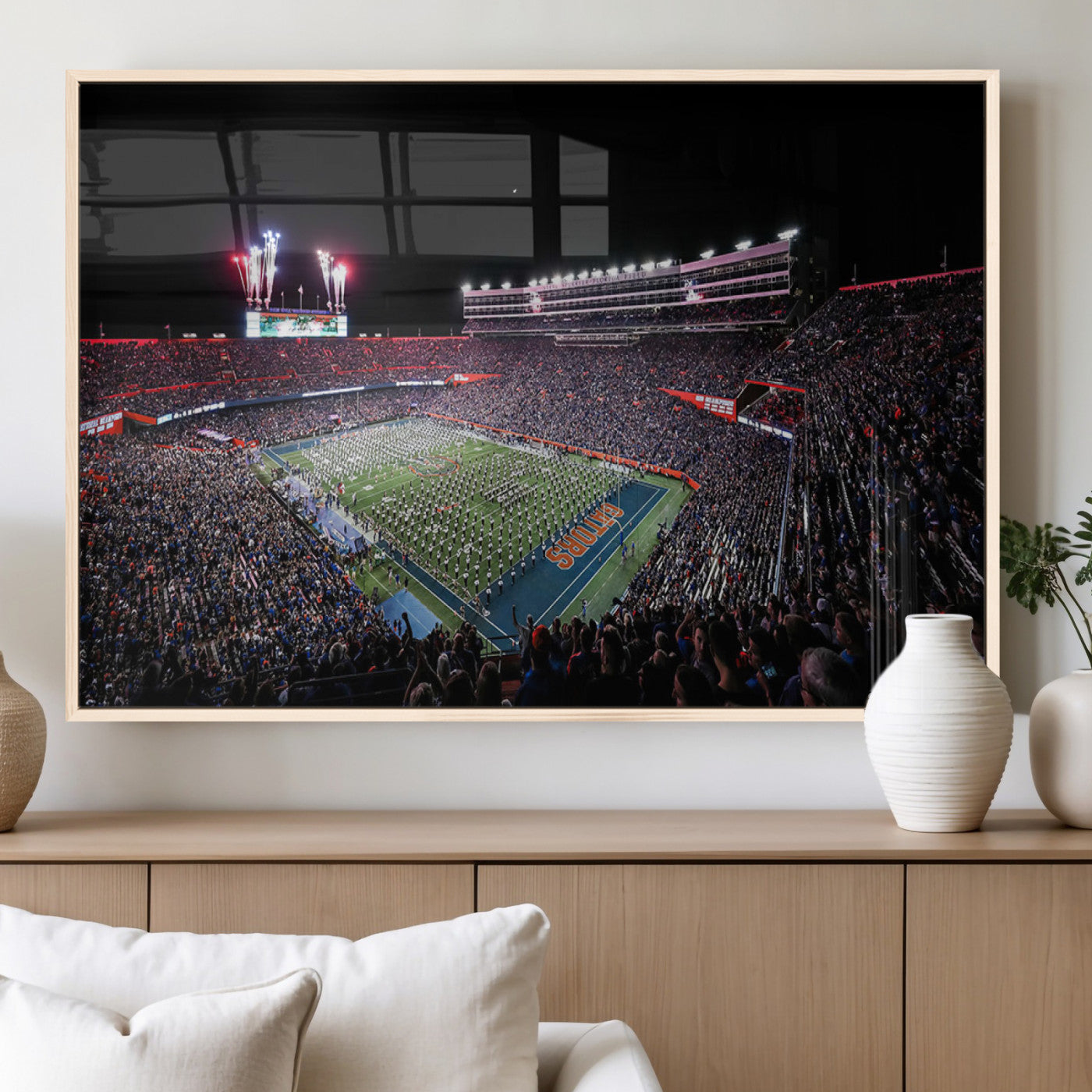 MGV-FP-36X24-3P - Ben Hill Griffin Stadium Night Game Triple Canvas Wall Art - Florida Gators Football Match