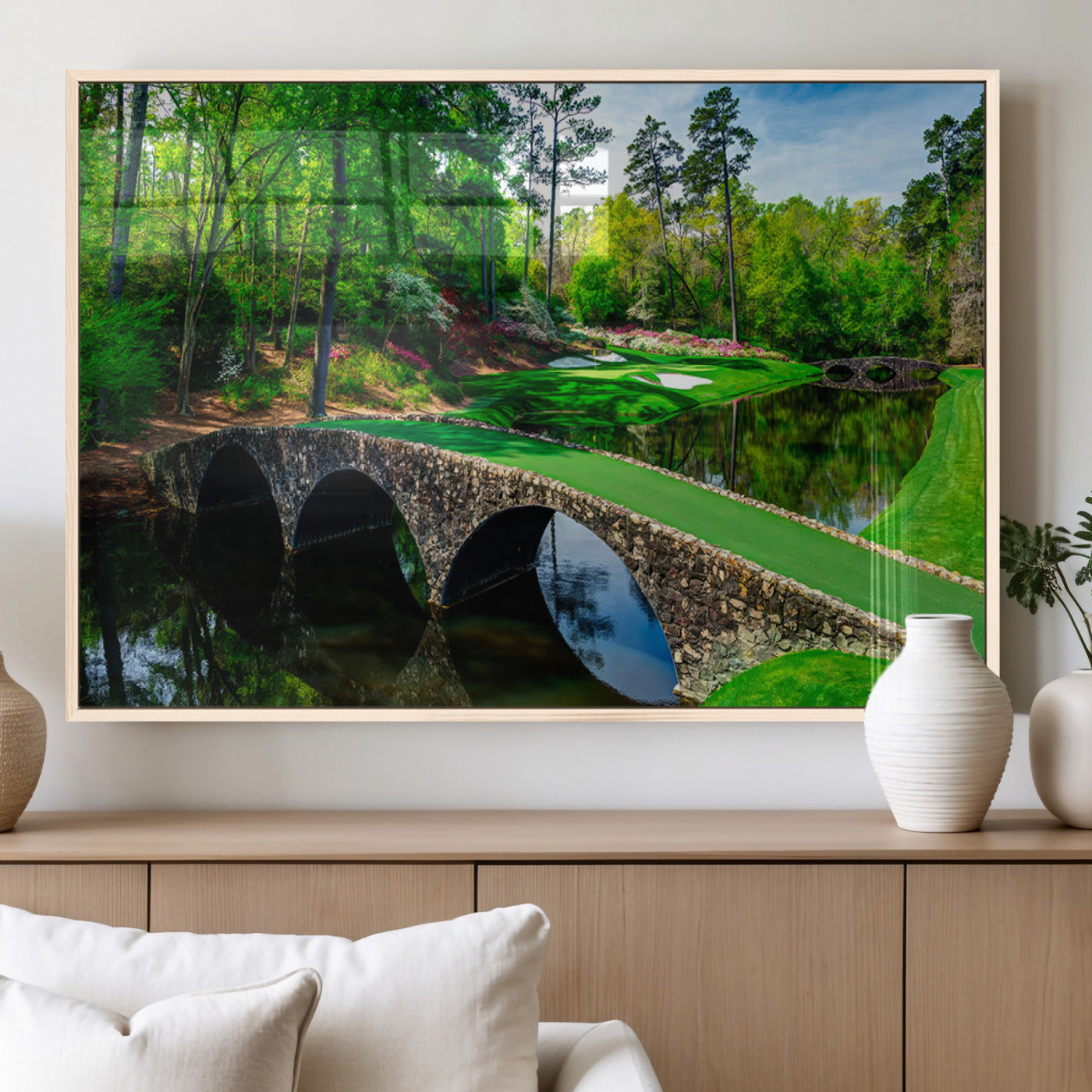 MGV-FP-36X24-3P - Augusta National Golf Club Wall Art - Panoramic Bridge & Lush Greenery – Premium Framed,