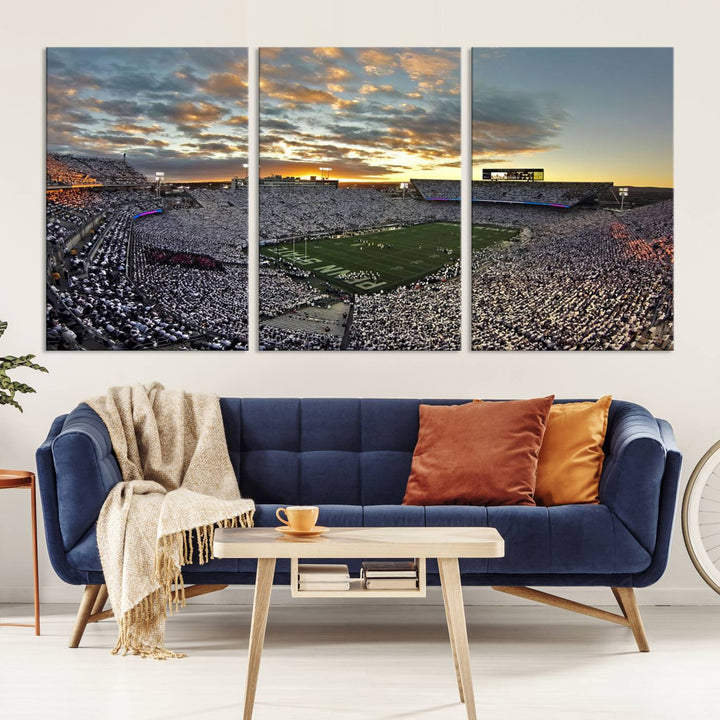 Beaver Stadium Sunset Triple Canvas Wall Art - Penn State Nittany Lions Football Match