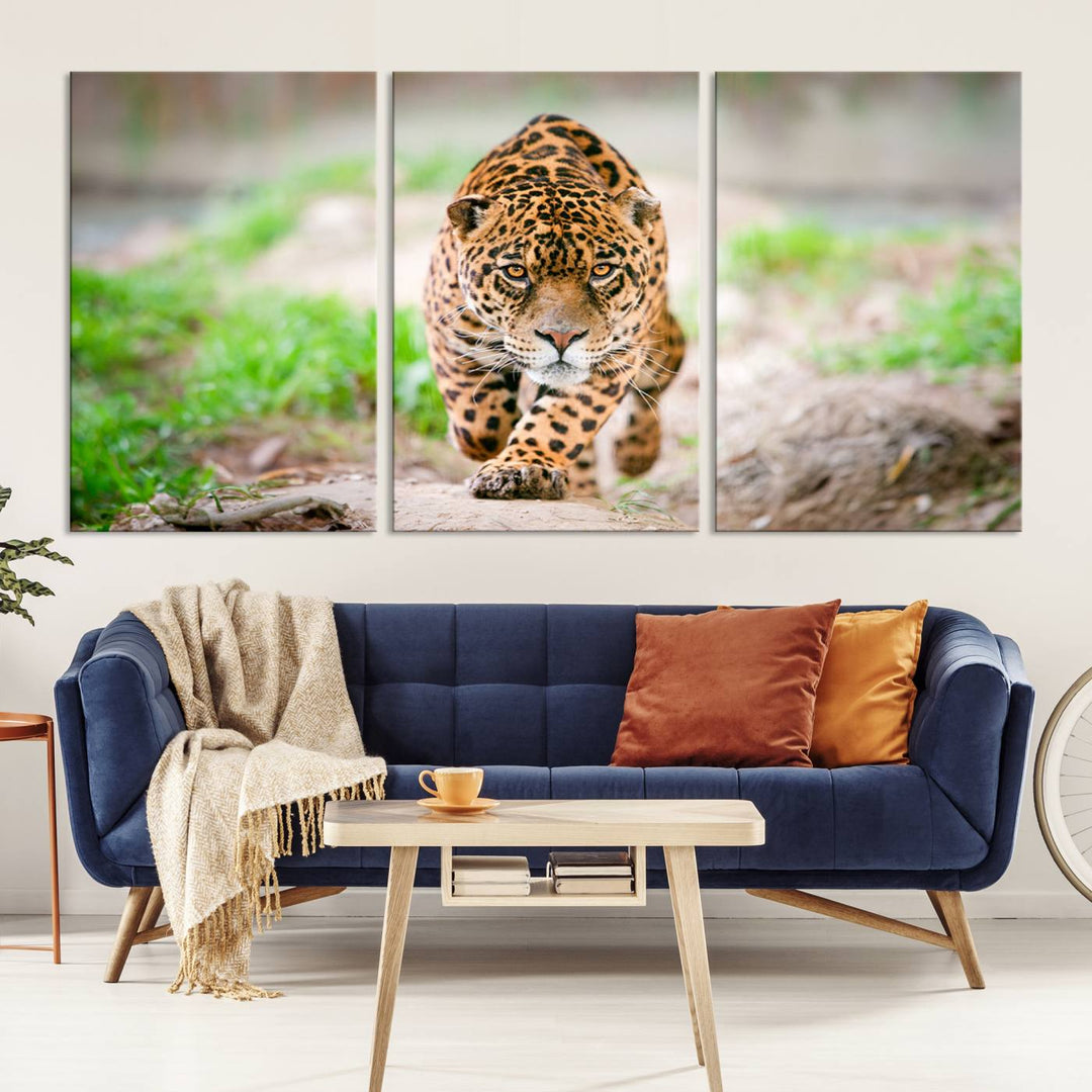 Leopard on the Prowl - Stunning Large Framed Canvas Wall Art for Living Room, Bedroom, or Office Décor, Vibrant Wildlife Print, Ready to Hang