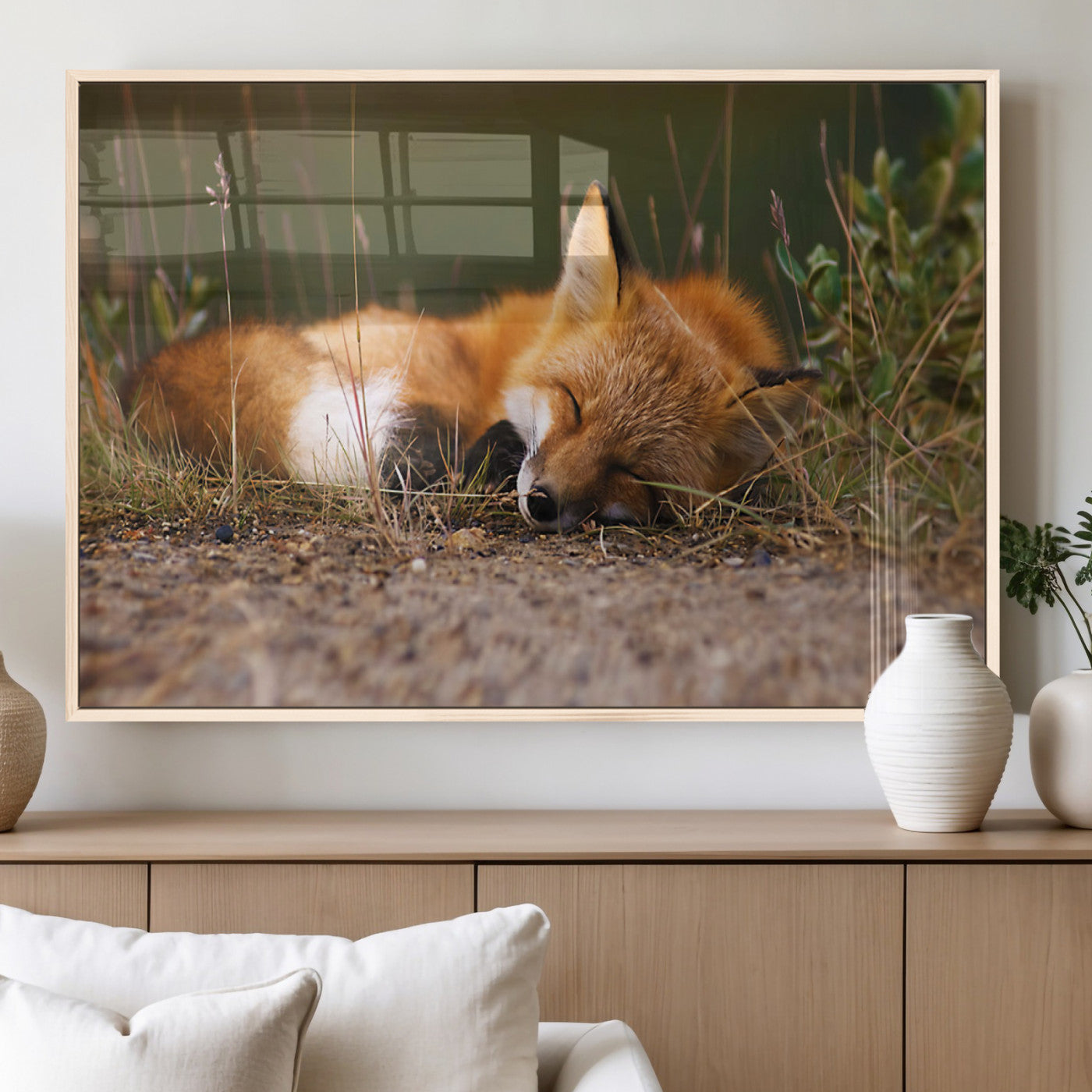 25085-MGV-FP-36X24-3P_Natural-Sleeping Fox Wall Art Canvas Print, Farmhouse Wall Decor and Animal Wall Art Print