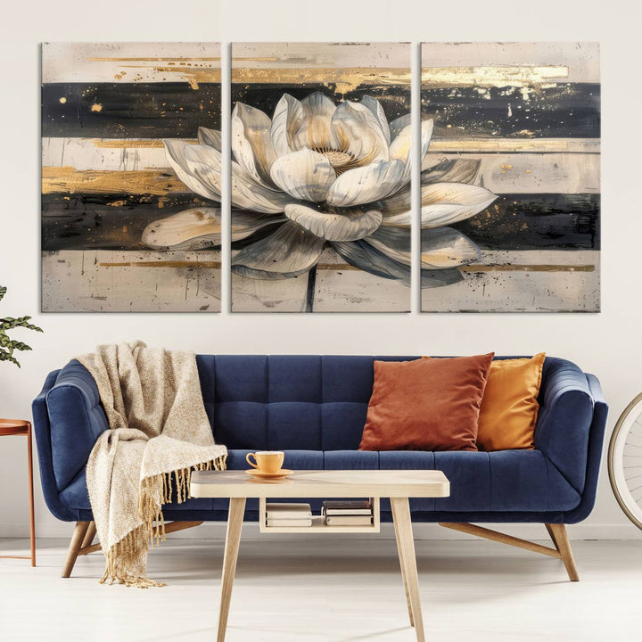 Abstract Lotus Flower Wall Art Canvas Print, Meditation Yoga Room Wall Art