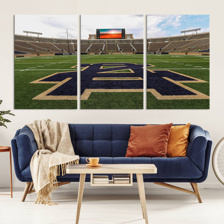 Notre Dame Stadium Giclee Canvas Print | Triptych Wall Art Featuring Iconic Notre Dame Football Field | Ready-to-Hang Sports Stadium Decor