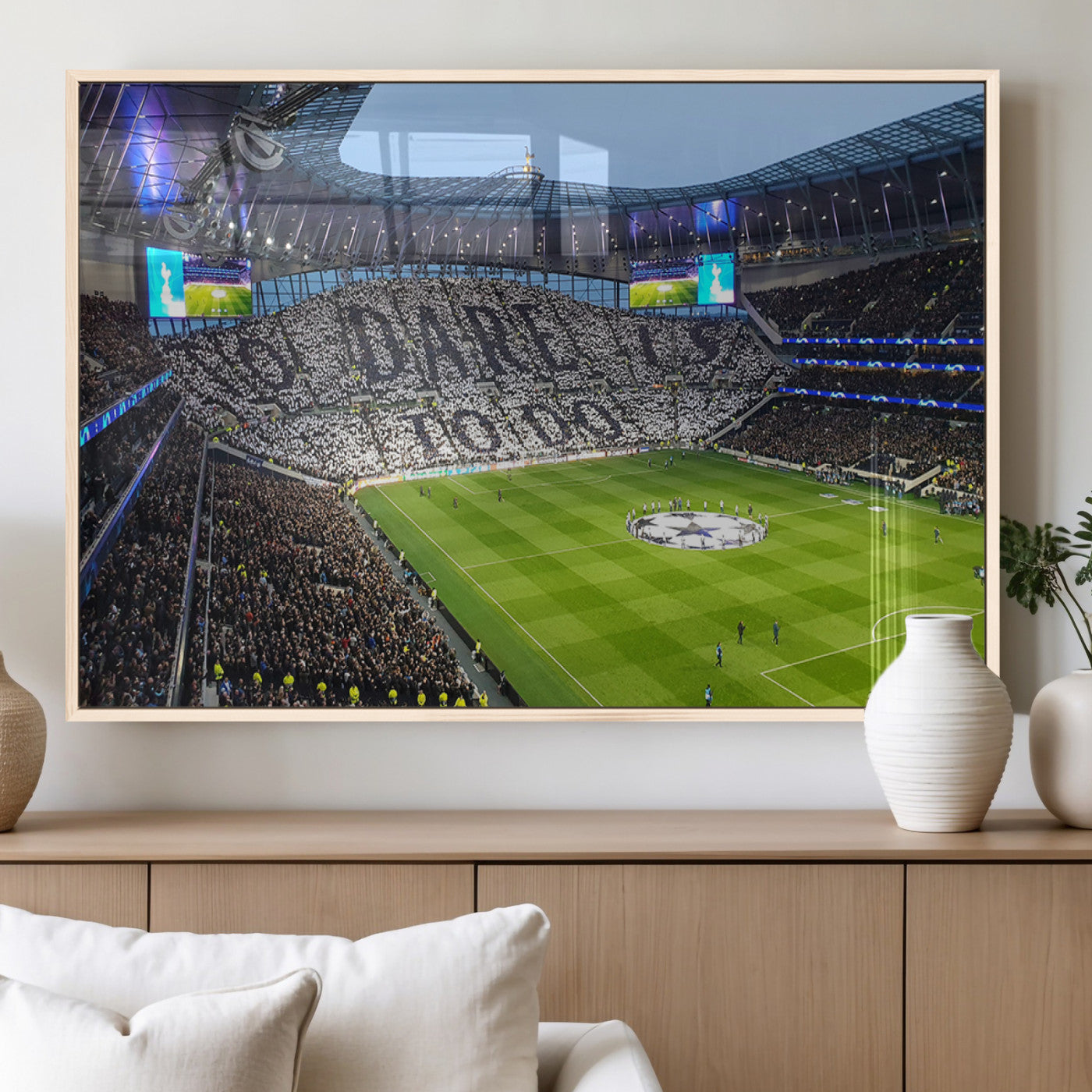 38765-MGV-FP-36X24-3P_Natural-Tottenham Hotspur Stadium Canvas Print, Match Day Triple Canvas Wall Art - Premier League Football