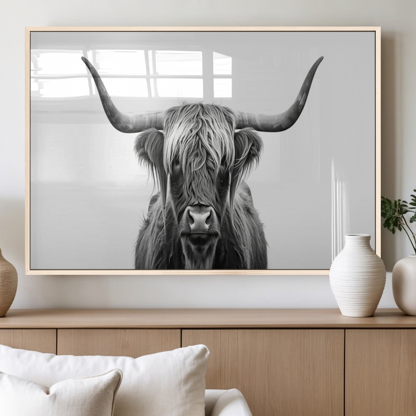 MGV-FP-36X24-3P - Highland Wall Art Canvas Print – Minimalist Black and White Farmhouse Décor, Ready to Hang