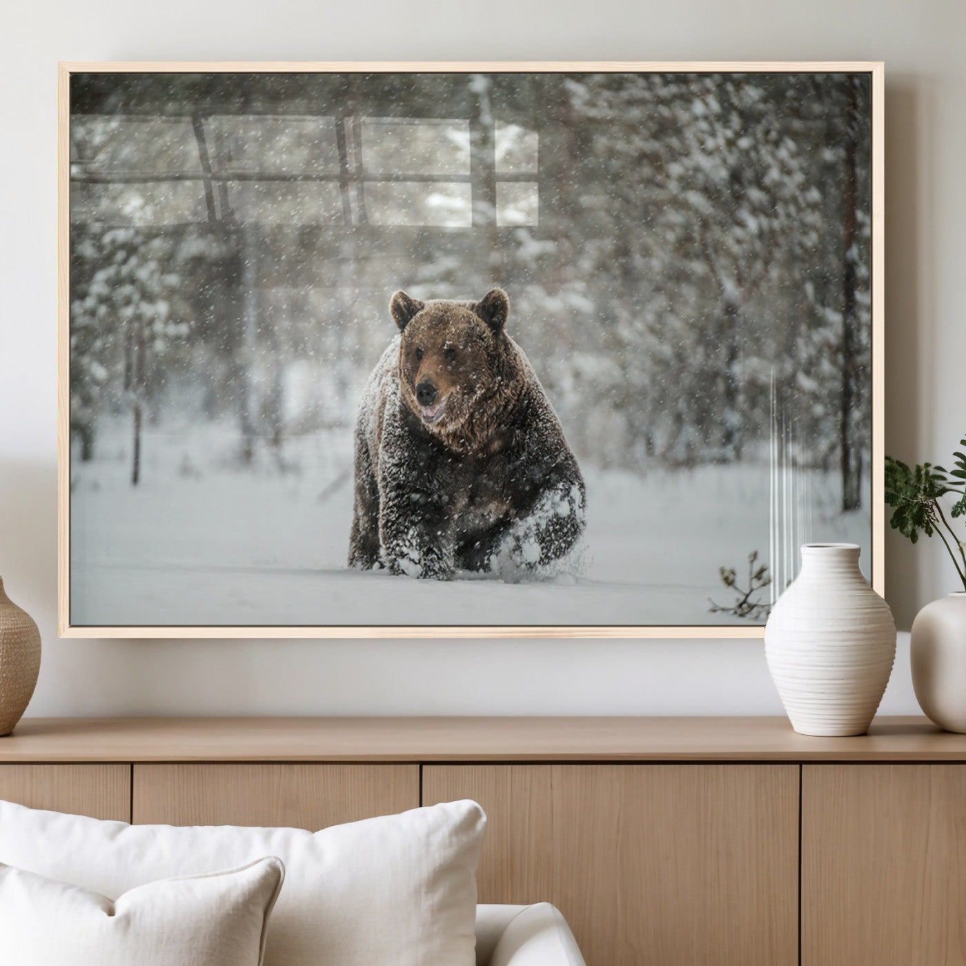 MGV-FP-36X24-3P - Wall Art Canvas Print – Grizzly Bear in Snowy Forest Powerful Presence Snowy Wilderness Wild Beauty
