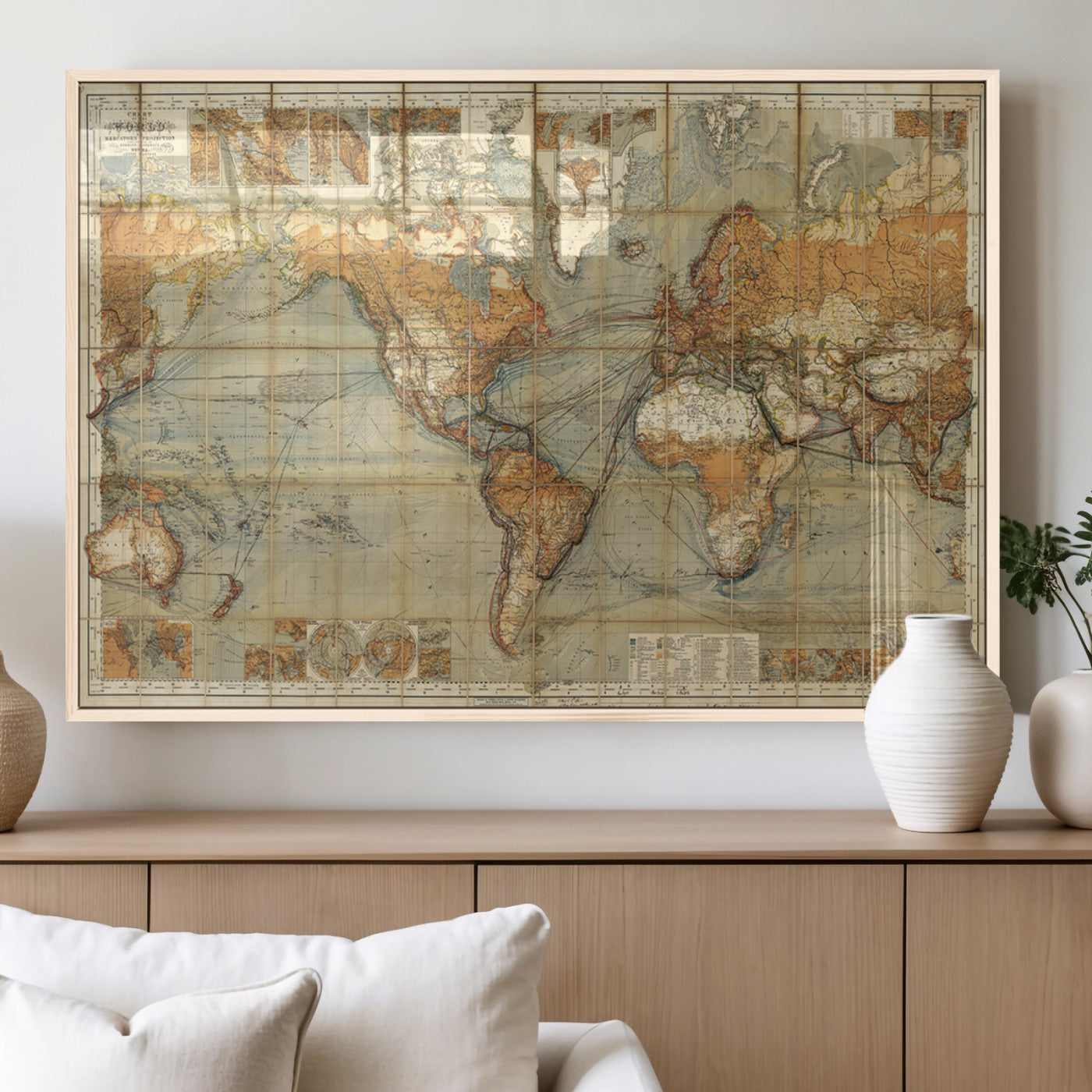 MGV-FP-36X24-3P - Push Pin World Map Canvas Print – Framed Wall Art for Couples to Track Their Travels – Anniversary