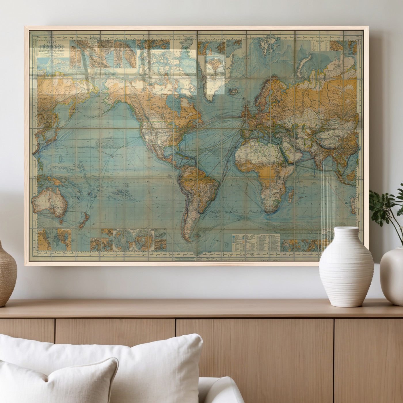 MGV-FP-60X30-3P - Push Pin World Map Canvas Print – Framed Wall Art for Couples to Track Their Travels – Anniversary