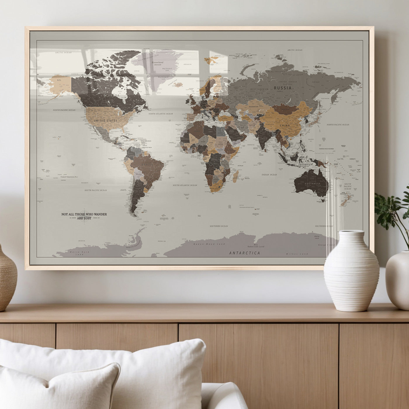 MGV-FP-36X24-3P - Push Pin World Map Canvas Print – Framed Wall Art for Couples to Track Their Travels – Anniversary