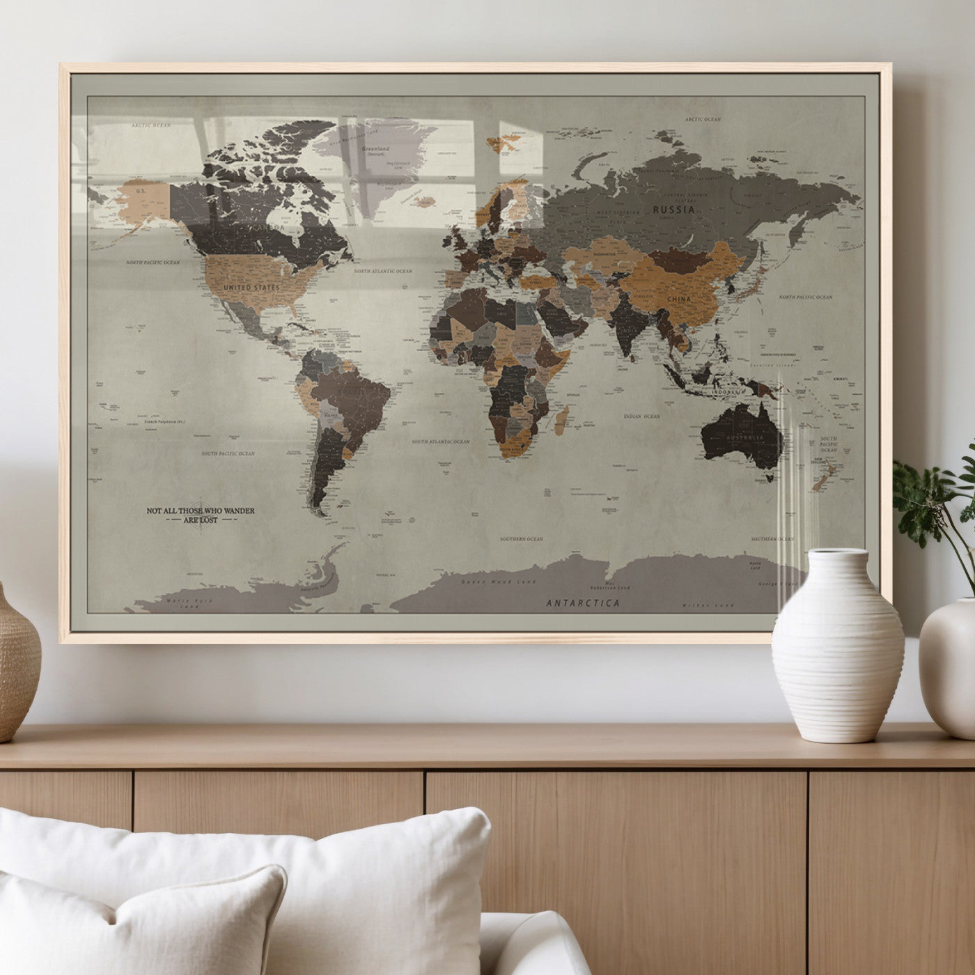 MGV-FP-36X24-3P - Push Pin World Map Canvas Print – Framed Wall Art for Couples to Track Their Travels – Anniversary