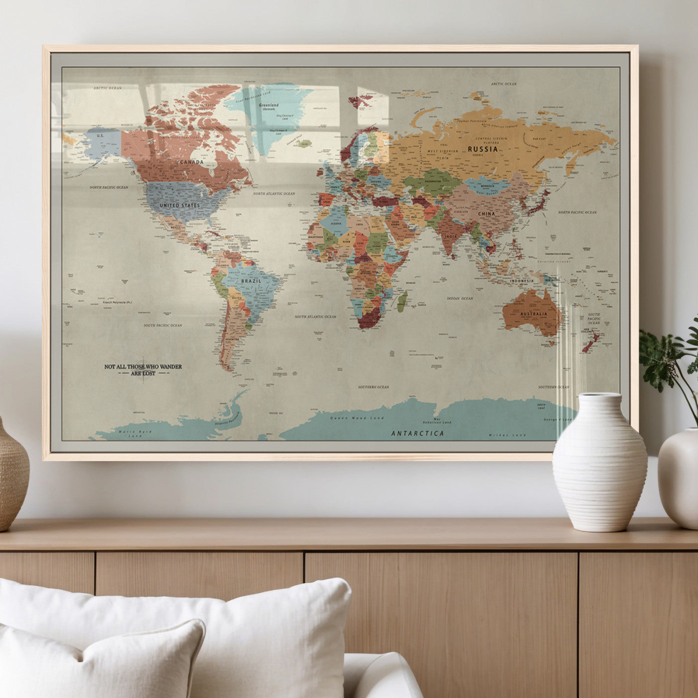 MGV-FP-36X24-3P - Push Pin World Map Canvas Print – Framed Wall Art for Couples to Track Their Travels – Anniversary