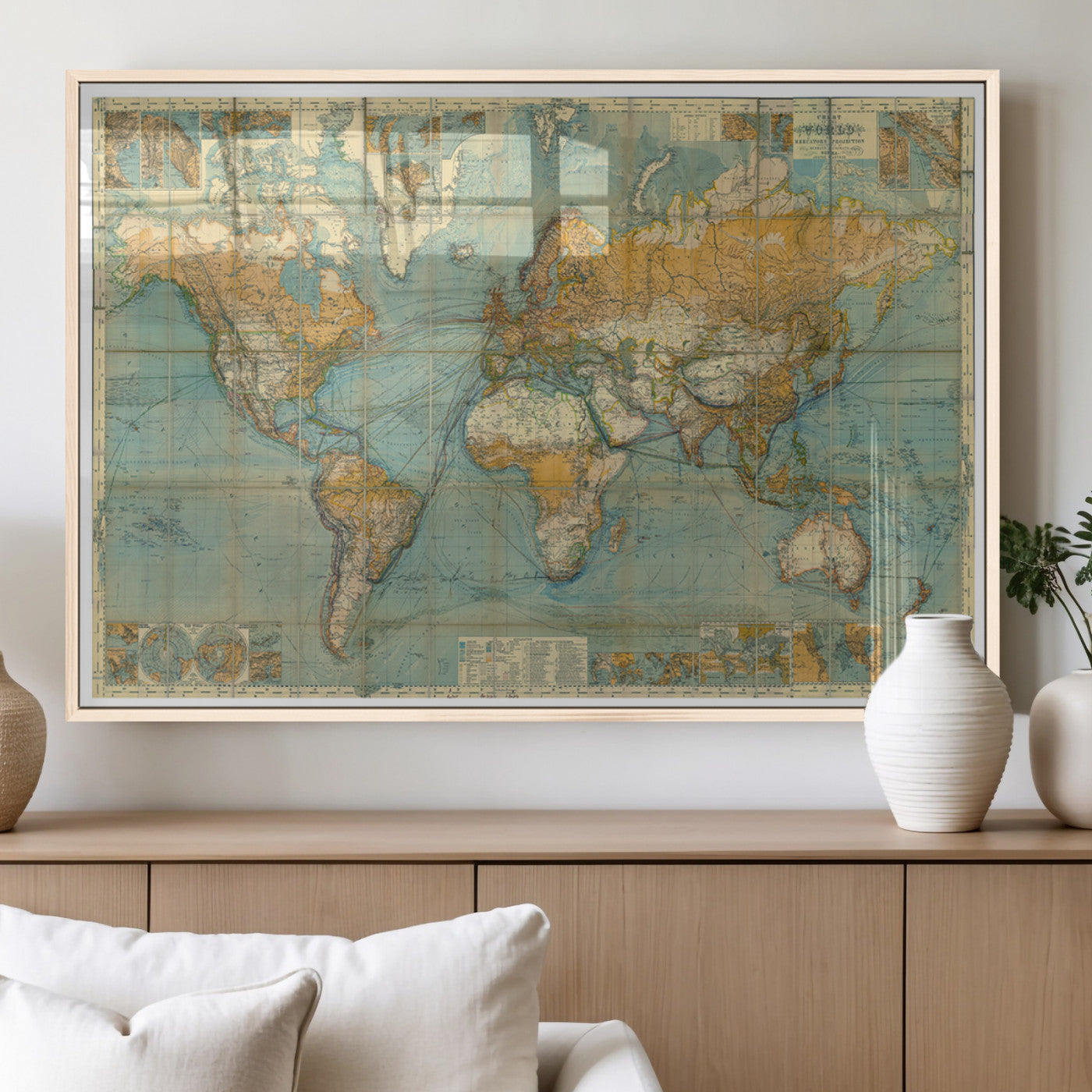 MGV-FP-60X30-3P - Push Pin World Map Canvas Print – Framed Wall Art for Couples to Track Their Travels – Anniversary