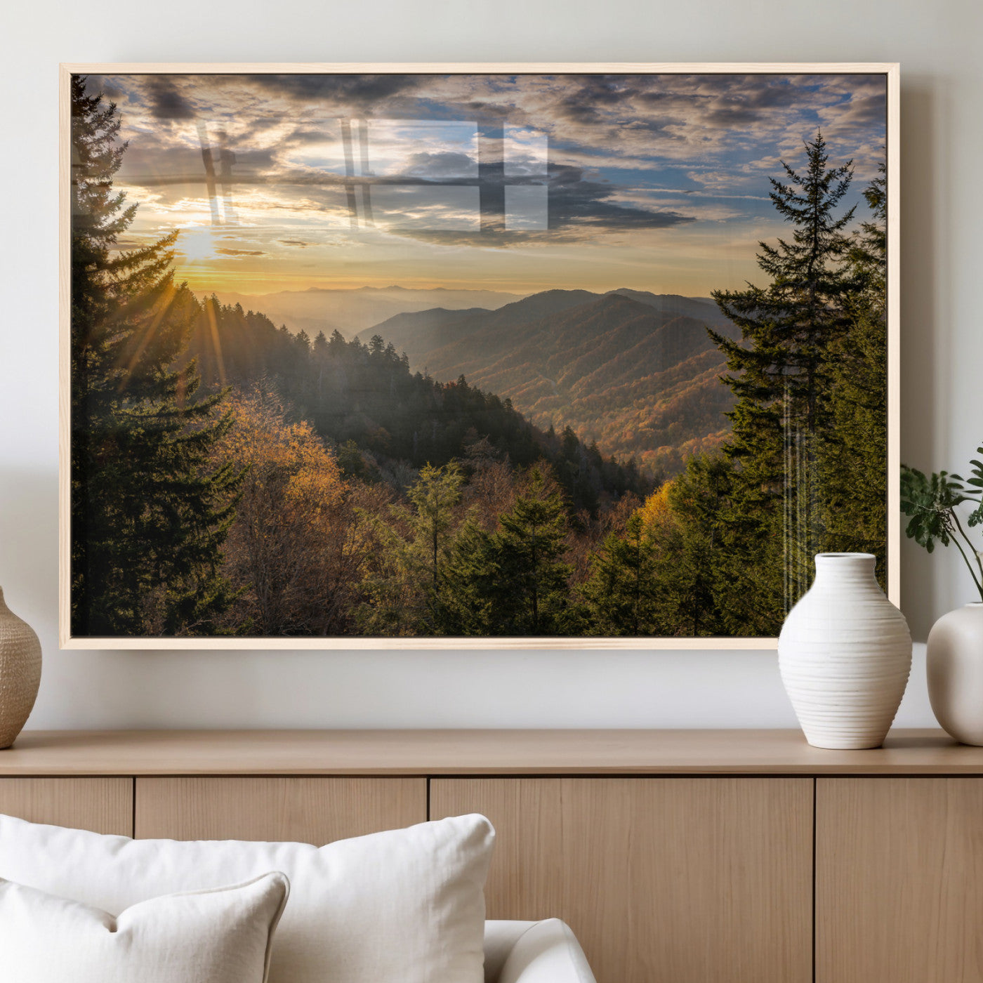 MGV-FP-60X30-3P - Sunrise Over the Smoky Mountains Canvas Wall Art – Breathtaking Scenic Landscape Photography in a