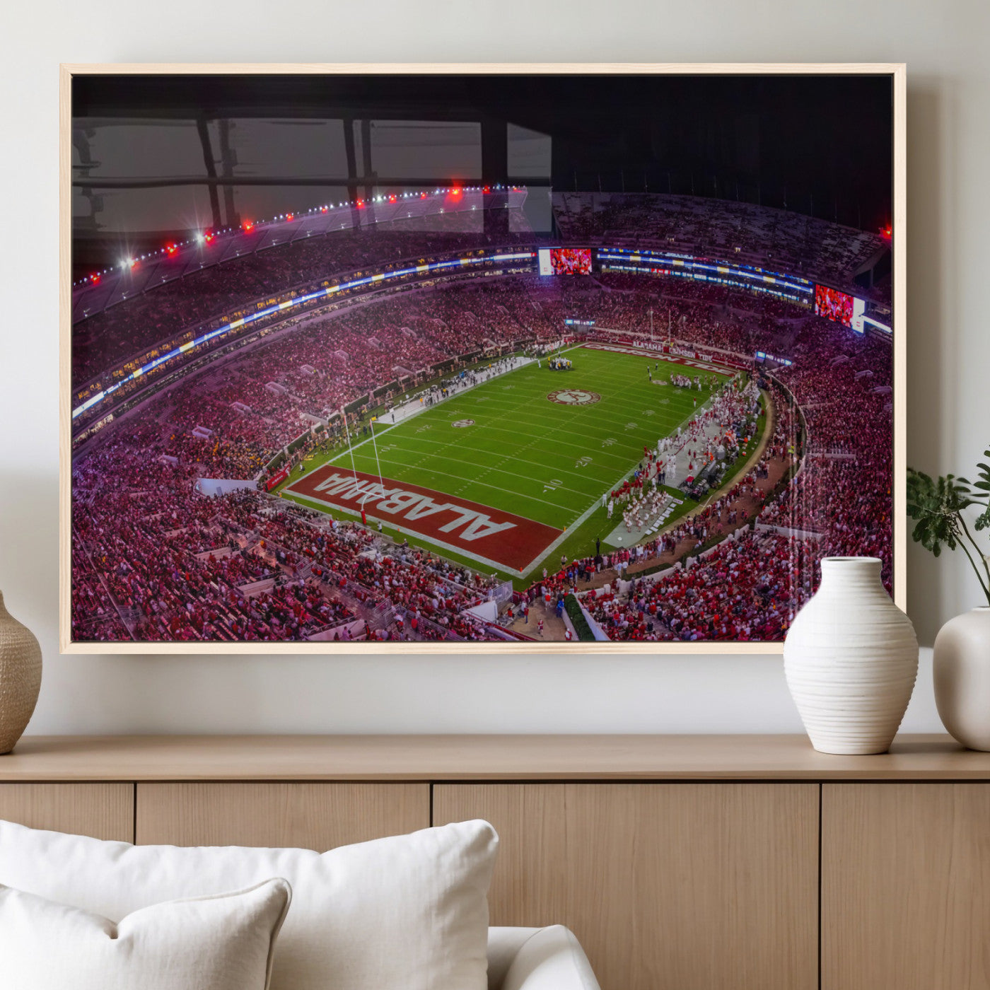 MGV-FP-60X30-3P - Bryant-Denny Stadium Night Game Triple Canvas Wall Art - Alabama Crimson Tide Football Match
