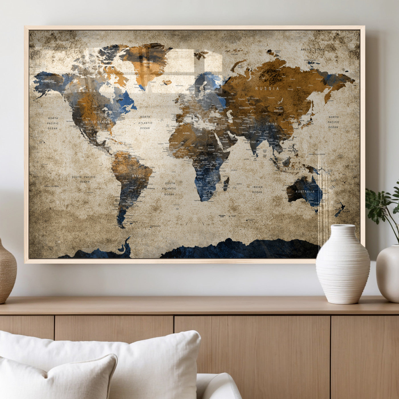 MGV-FP-60X30-3P - Push Pin World Map Canvas Print – Framed Wall Art for Couples to Track Their Travels – Anniversary