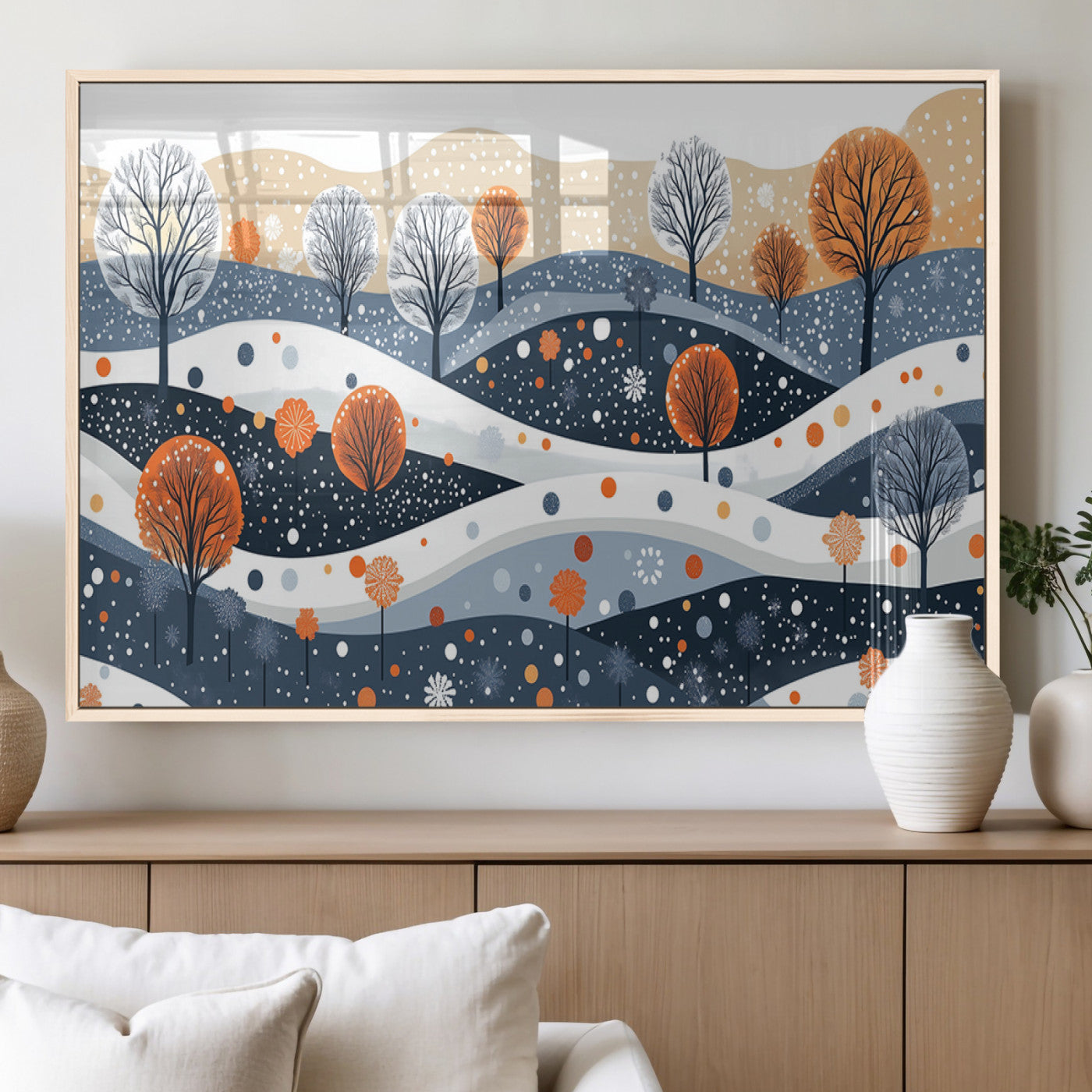 MGV-FP-36X24-3P - Abstract Winter Landscape Canvas Wall Art Print -  Large Colorful Nature Wall Decor