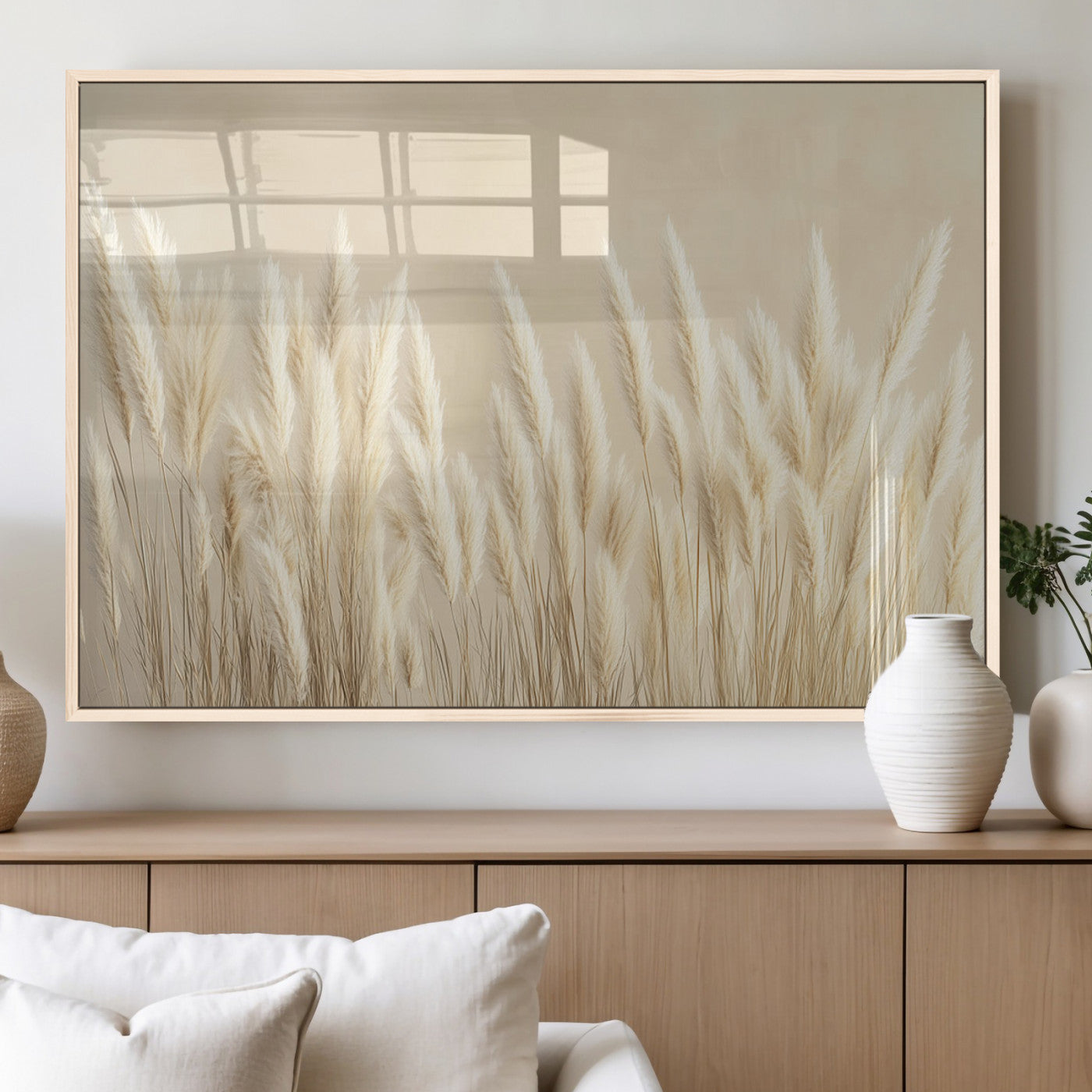 MGV-FP-60X30-3P - Grass Wall Art Print - Elegant Neutral Decor for Living Room, Boho Minimalist Artwork, Ready to Hang