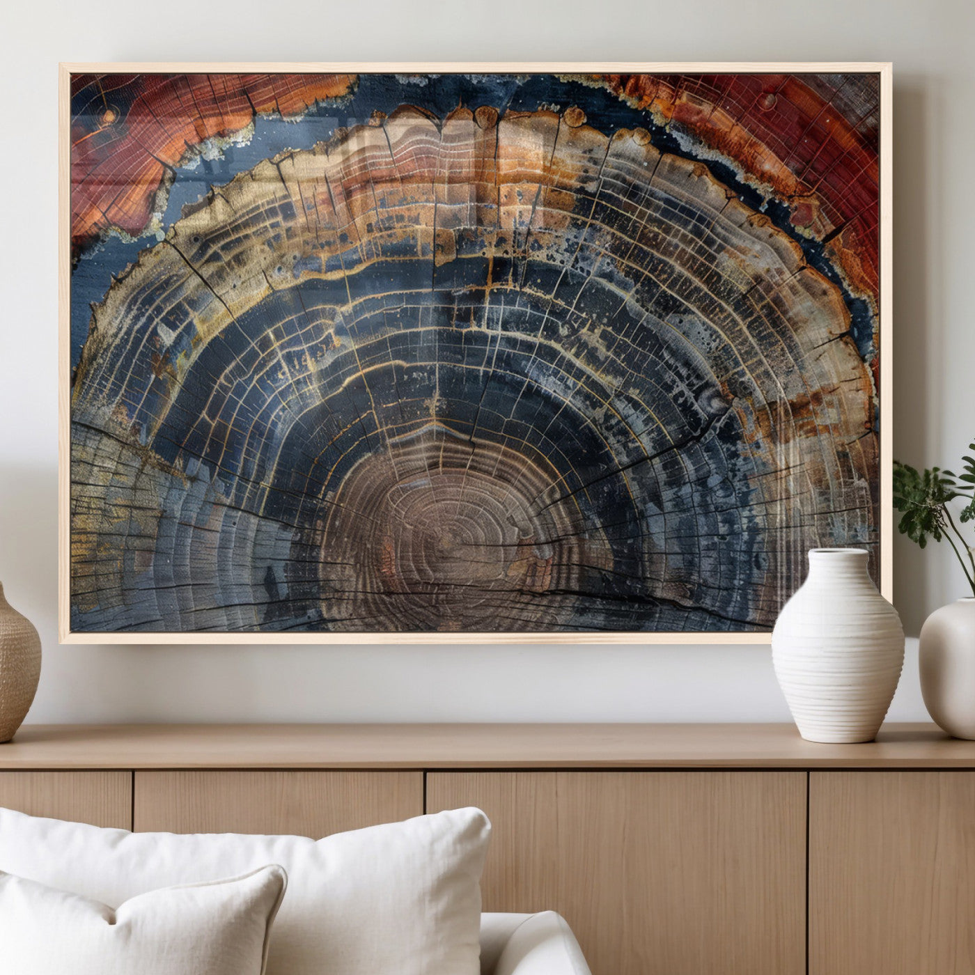 MGV-FP-60X30-3P - Abstract Tree Ring Wall Art, Colorful Framed Tree Ring Wall Decor, Minimalist Home Canvas Art,