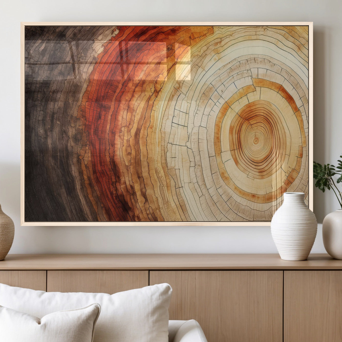 MGV-FP-60X30-3P - Tree Ring Print on Canvas Wall Art, Tree Stump Print, Wood Wall Art Living Room, Abstract Natural