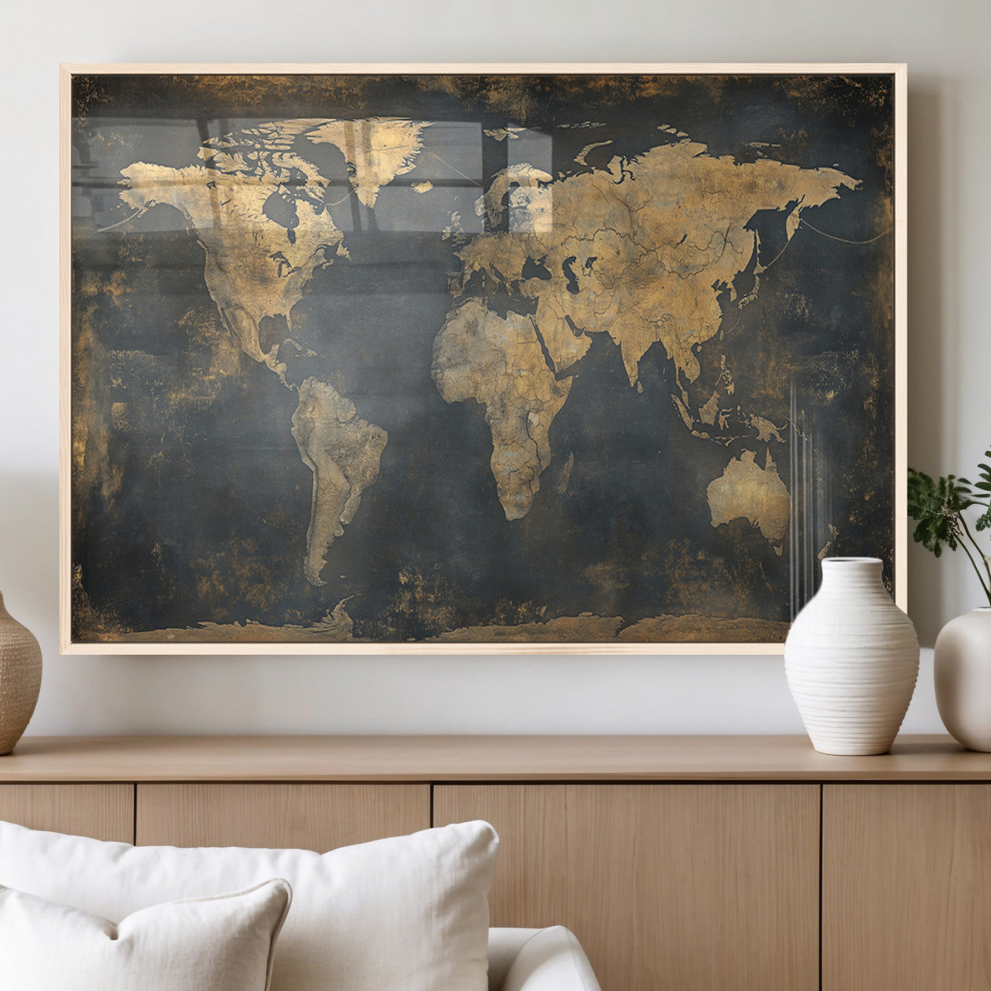 MGV-FP-60X30-3P - Push Pin World Map Canvas Print – Framed Wall Art for Couples to Track Their Travels – Anniversary