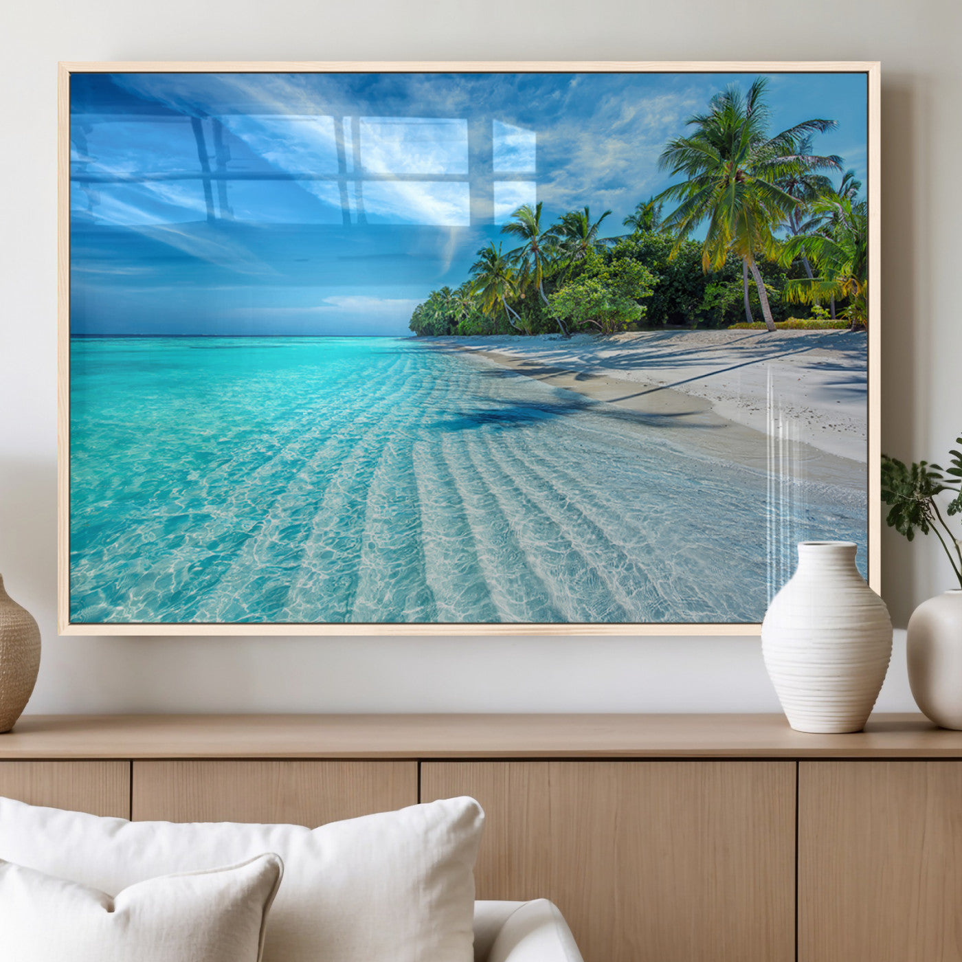 MGV-FP-60X30-3P - Tropical Beach Wall Art Canvas Print - Serene Ocean Landscape with Crystal Clear Turquoise Water and