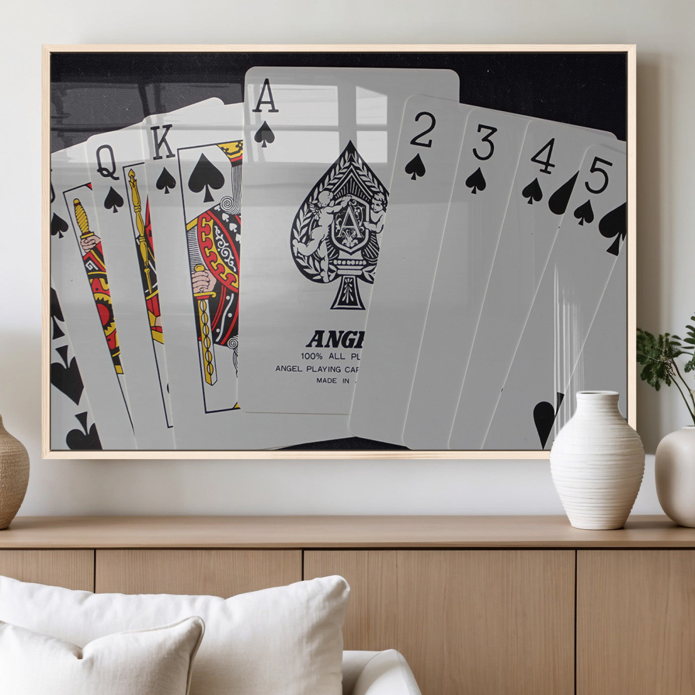 MGV-FP-60X30-3P - Poker Wall Art - Playing Cards Canvas Wall Art Print - Ace of Spades and Royal Flush Design, Perfect