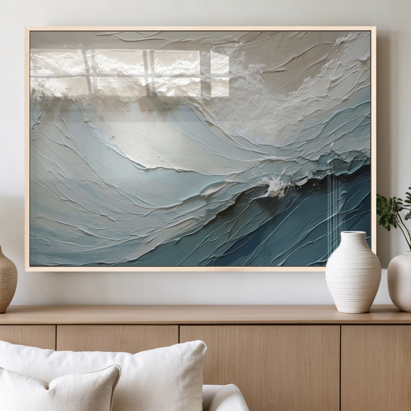 MGV-FP-60X30-3P - Waves Abstract Wall Art Print, Modern Framed Abstract Canvas Print, Abstract Painting for Living