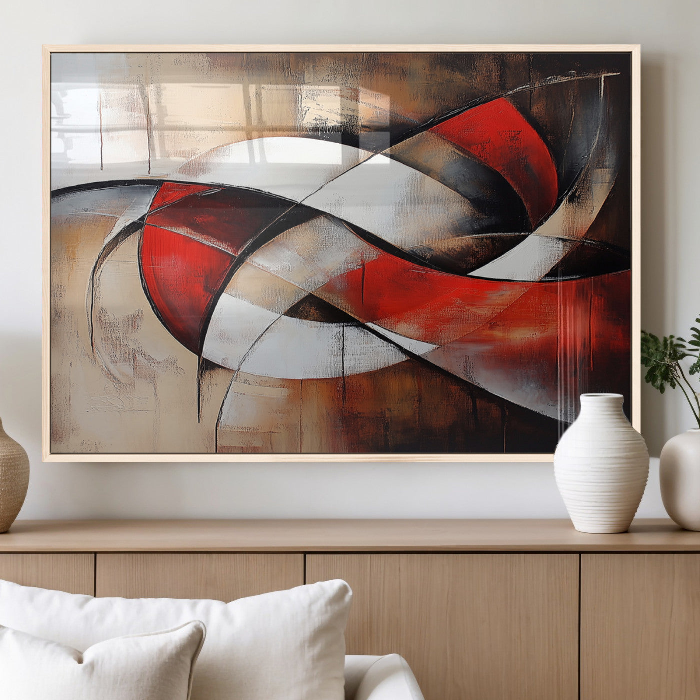 MGV-FP-60X30-3P - Abstract Wall Art - Modern Red and White Canvas Wall Art Print - Bold Geometric Abstract Canvas for